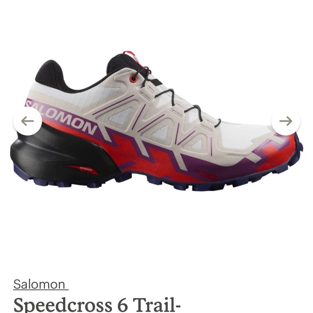 Salomon Speedcross 6. Woman’s 8.5 w. White, red and purple trail running sneaker